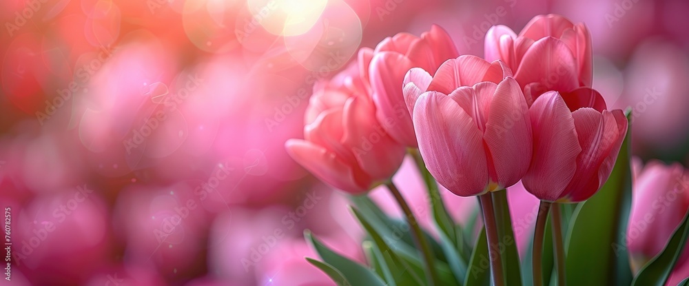 Pink tulips on a pink background, in a flat lay, copy space concept for a Happy Mother's Day card design, Wallpaper Pictures, Background Hd