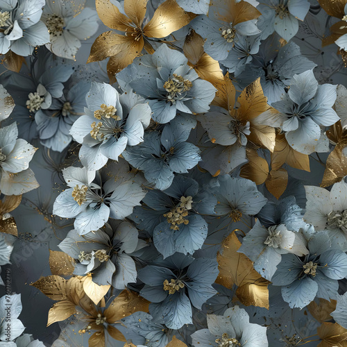 Hydrangea Flower Close-Up with Geometric Shapes on Grey Background Gen AI photo