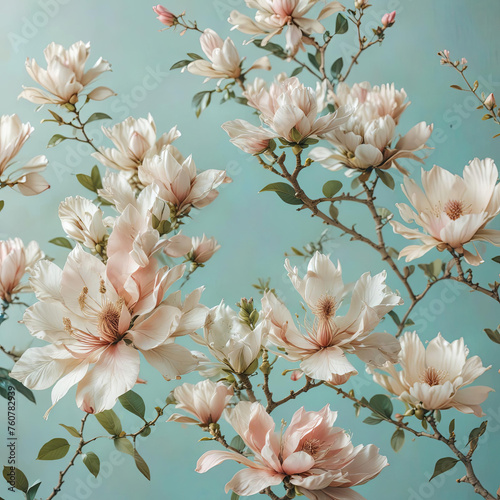 Magnolia Flowers on Light Background with Detailed Realism Gen AI photo