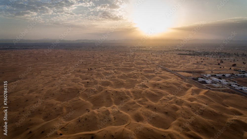 Desert landscape of. Dubai at sunset time