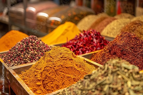 An exotic spice market with vibrant colors and rich aromas Perfect for culinary travel blogs Gourmet cooking channels Or cultural documentary series.