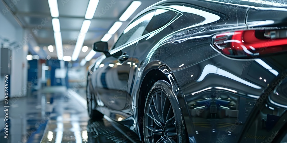 Meticulous car detailing process in a studio involves scratch removal and restoration. Concept Car Detailing, Scratch Removal, Restoration Process, Studio Setting, Meticulous Care