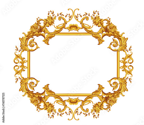 Decorative frame for interior design and silk scarf in Baroque style