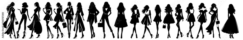 Fashion Girl Silhouette Set - Diverse Outfits and Poses