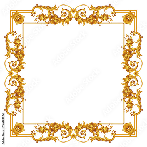 Decorative frame for interior design and silk scarf in Baroque style