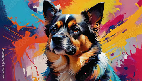 Dog on a colorful background. Artistic rendition. Generative AI.