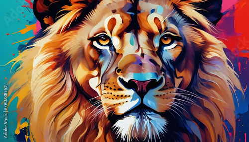 Beautiful lion in a colorful environment.


