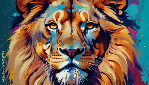 Beautiful lion in a colorful environment.  