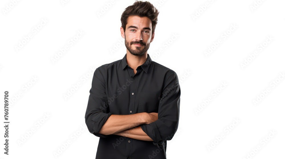 Exhibiting Confidence and Professionalism in a Black Shirt with Arms Crossed Exhibiting Confidence and Professionalism in a Black Shirt with Arms Crossed