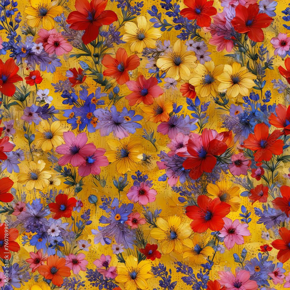 Vibrant Pop Art Inspired Flowers on Yellow Background Gen AI
