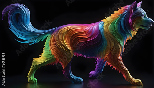 Growling Neon Abstract multicolored Dog on a dark bokeh background 