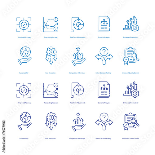 AI Benefits in Production Planning Vector Icons Enhancing Manufacturing Efficiency