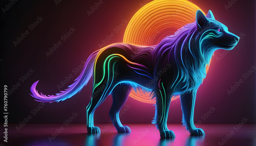 Growling Neon Abstract multicolored Dog on a dark bokeh background
Growling Neon Abstract multicolored Dog on a dark bokeh background