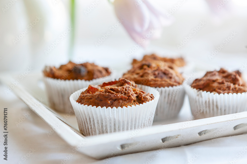 Homemade cupcake with candied fruits. Selective focus, close-up Homemade cupcake with candied fruits. Selective focus, close-up