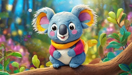 Un alegre y divertido koala hecho de plastilina de colores con tema infantil