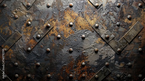 Close up metal texture with rivets abstract background. AI generated image