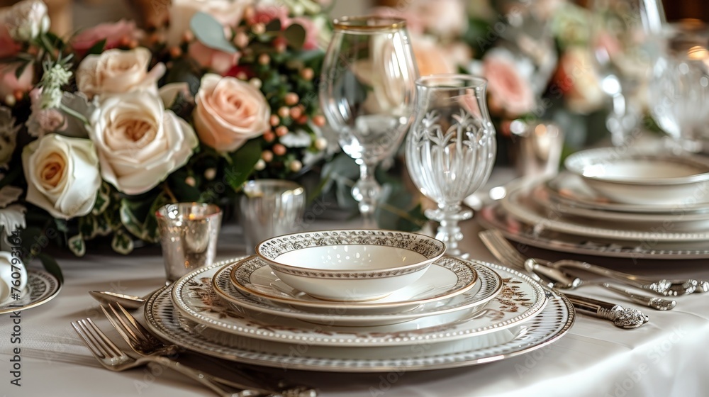 Indulge in Luxury: Fine China and Crystal Glassware Adorned Tables in Elegant Style