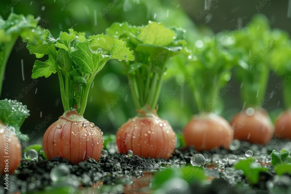 Close up of an onion grows from the dugout. Fresh harvest in the garden. Healthy vegetables concept. Close up of an onion grows from the dugout. Fresh harvest in the garden. Healthy vegetables concept.