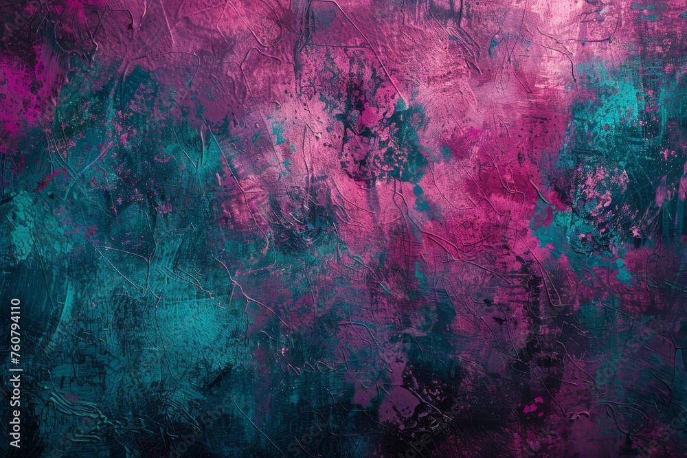 Grunge Background Texture in the Colors Neon Pink, Medium Orchid and Dark Turquoise created with Generative AI Technology - obrazy, fototapety, plakaty 