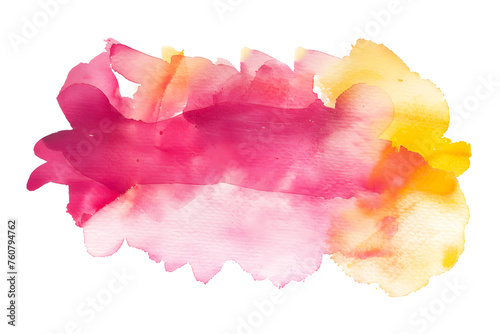 Pink and yellow watercolor splotch dye on white background.