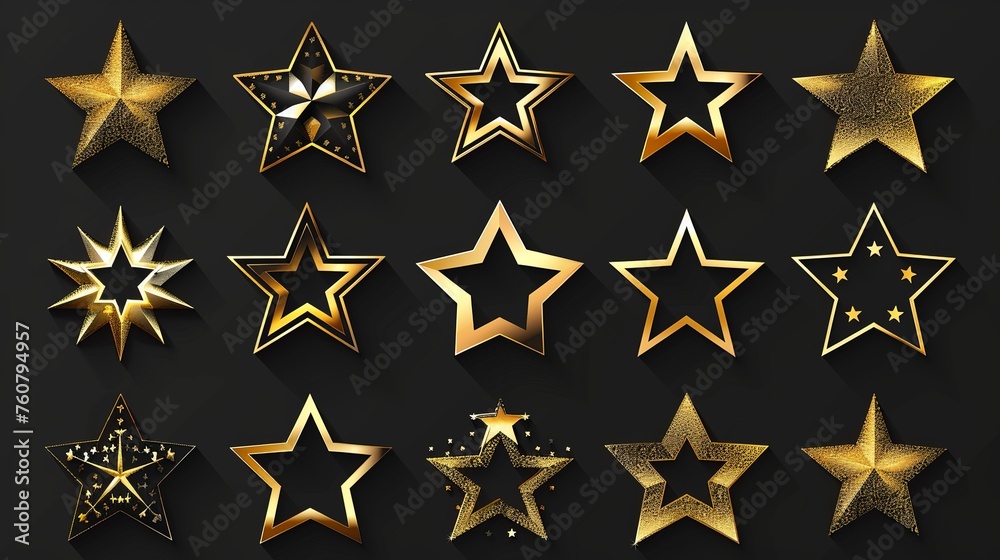 Golden and Black set of Stars, isolated on white background Golden and Black set of Stars, isolated on white background