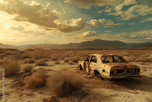 Dusty Apocalyptic car desert. Automotive motor. Generate Ai