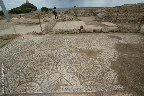 ancient stone mosaic, NORA, RUINS OF THE PHOENICIAN, PUNIC AND ROMAN CITIES. Pula, Cagliari, Sardinia. Italy photo
