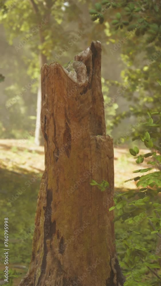 A Majestic Tree Stump Standing Tall Amidst the Lush Summer Forest in Europe A Majestic Tree Stump Standing Tall Amidst the Lush Summer Forest in Europe