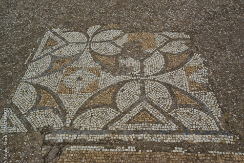 ancient stone mosaic, NORA, RUINS OF THE PHOENICIAN, PUNIC AND ROMAN CITIES. Pula, Cagliari, Sardinia. Italy photo