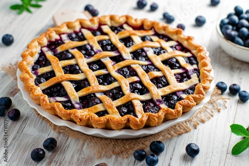 Sweet Blueberry pie food on table. Cake food. Generate Ai photo