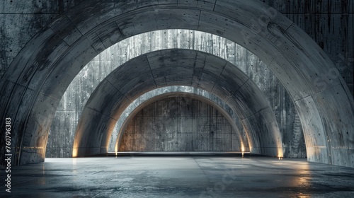 Old grunge empty room building interior concrete vault with spot lighting background. AI generated