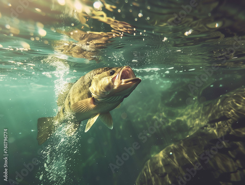 Trout in clear waters, mouth open