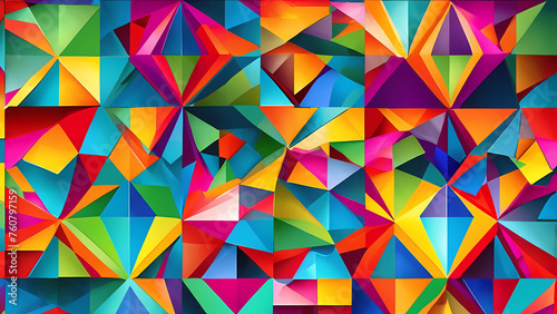 Geometría Creativa: Triángulos y Figuras Geométricas en un Empapelado Retro con Texturas y Colores Vibrantes, Mosaicos de Azulejos que Forman Elementos Decorativos en una Ilustración Creativa