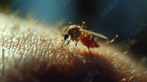 A mosquito sitting on an arm with a red belly , generated with AI © sch_ai