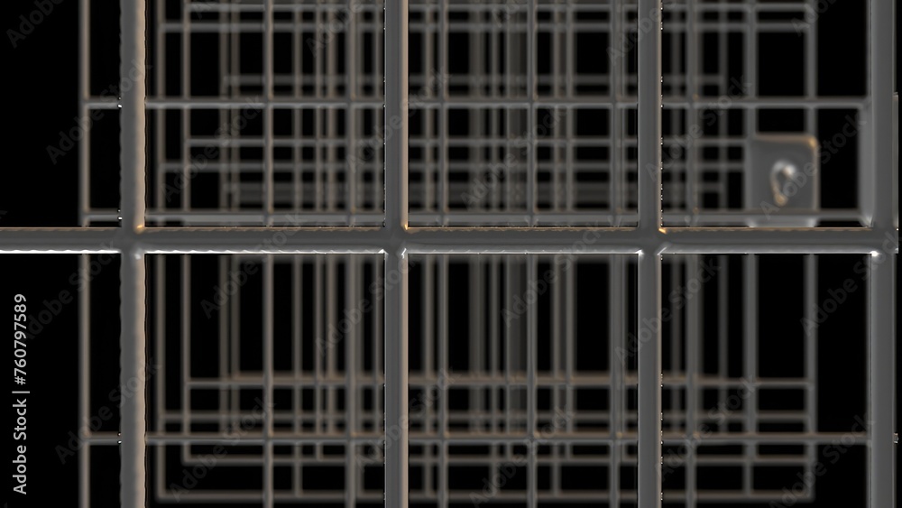 Abstract metal grid on a black background. 3d render illustration. Prison concept. Abstract metal grid on a black background. 3d render illustration. Prison concept.