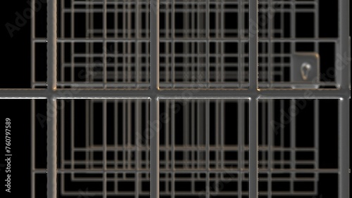 Abstract metal grid on a black background. 3d render illustration. Prison concept.