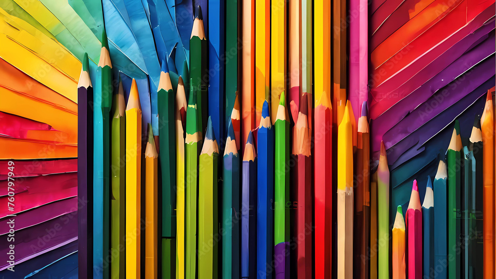Dibujando el Futuro: Explorando la Educación a Través del Color y el Boceto con Lápices, Bolis y Crayones, Inspirando a Colorear y Dibujar en una Aventura Educativa - obrazy, fototapety, plakaty 