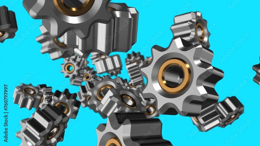 Gear wheels on blue background, 3d rendering. Computer digital mechanism. Gear wheels on blue background, 3d rendering. Computer digital mechanism.