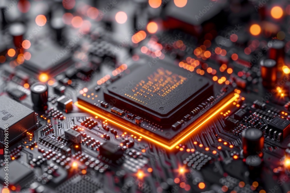 Central processor and ram on circuit board. Computer hardware, generated with AI Central processor and ram on circuit board. Computer hardware, generated with AI