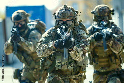 Military special unit commandos assault team during a mission