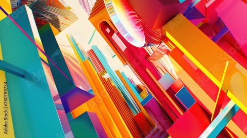 3d Illustration pop art colorful with cubes and streak geometric forms background. AI generated