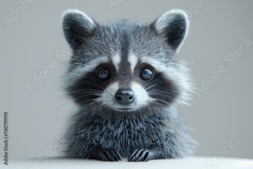 Close up of a white and black raccoon