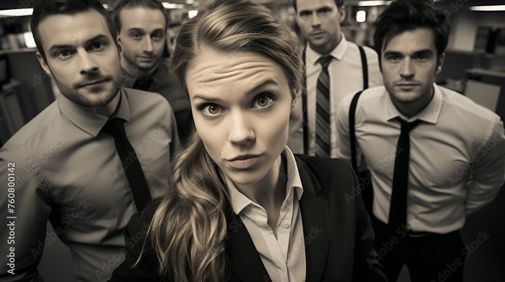 Eccentric and quirky office workers - female leader - close-up shot - forced smile -0 smiling through the pain - quirky charm Eccentric and quirky office workers - female leader - close-up shot - forced smile -0 smiling through the pain - quirky charm