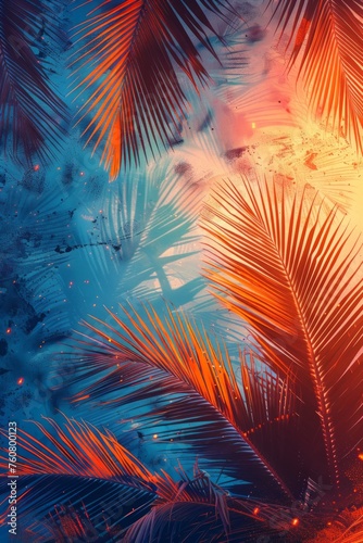 abstract background, palm trees in the night. Summer vibes