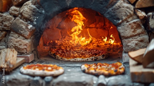 Inside a pizza brick oven, generated with AI