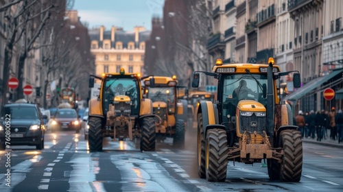 Many tractors blocked Paris streets and caused traffic jams in city. , generated with AI © sch_ai