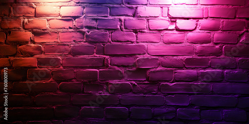 a modern spectacular background, a brick wall illuminated with bright neon pink and purple lights, ideal for festive posters and advertisements for nightclubs and bars,