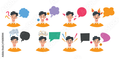 People with different emotions flat cartoon graphic design illustration set
