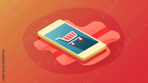 illustration of smartphone with a shopping cart for e-commerce app