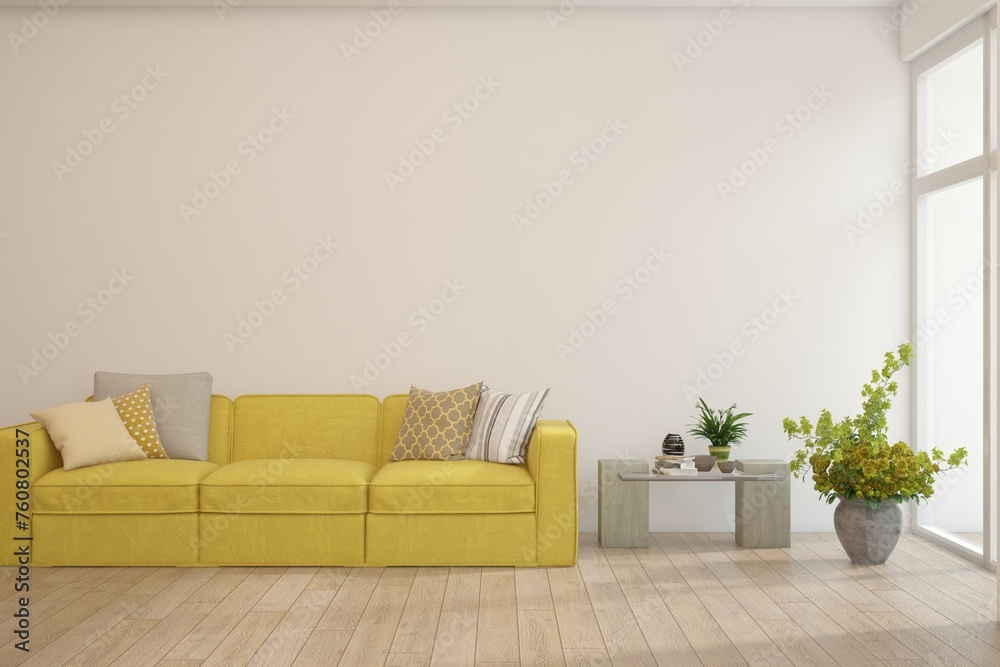 White living room with sofa. Scandinavian interior design. 3D illustration White living room with sofa. Scandinavian interior design. 3D illustration